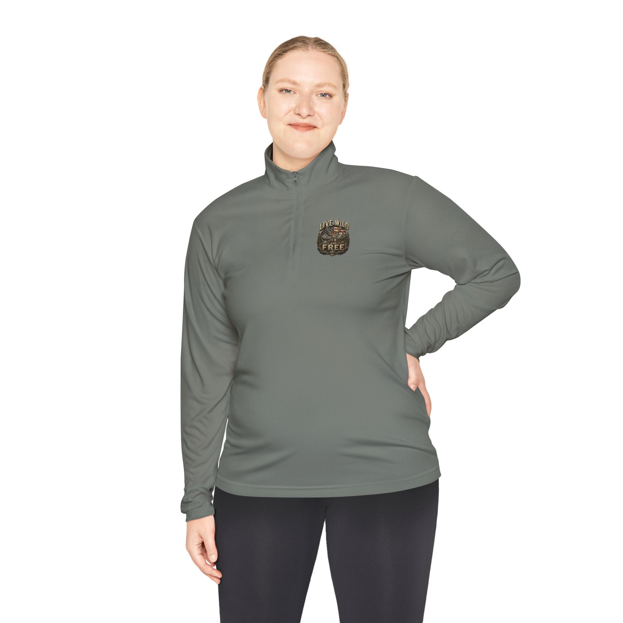 Backwoods Wavorra Quarter-Zip Pullover — American Flag Deer Hunting Graphic