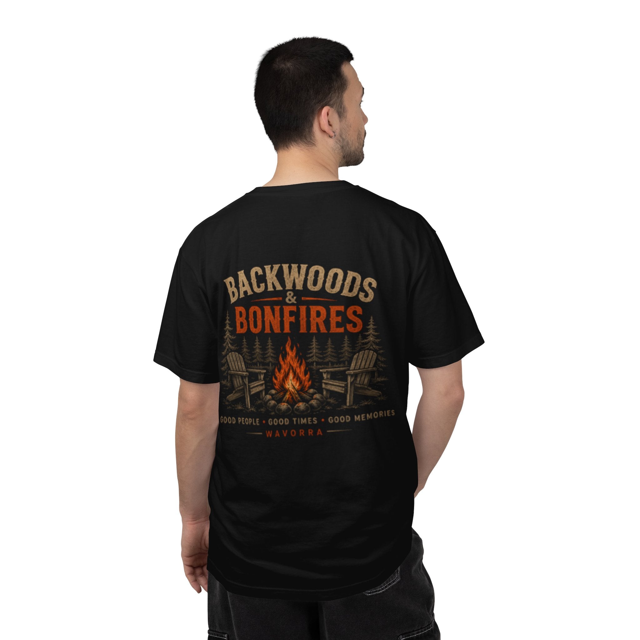 Backwoods & Bonfires T-Shirt — Outdoor Campfire Graphic Tee