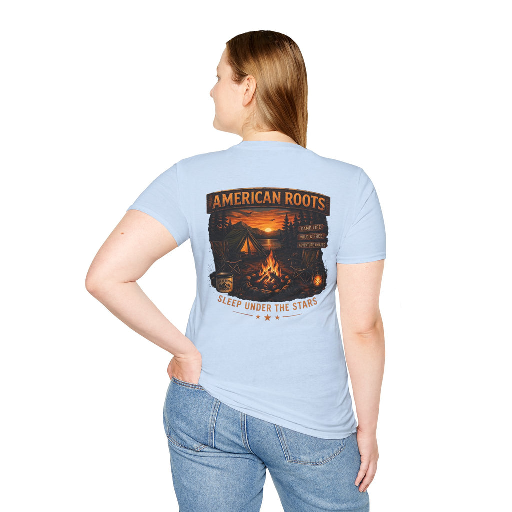 American Roots Camping T-Shirt — Sleep Under the Stars Outdoor Graphic Tee