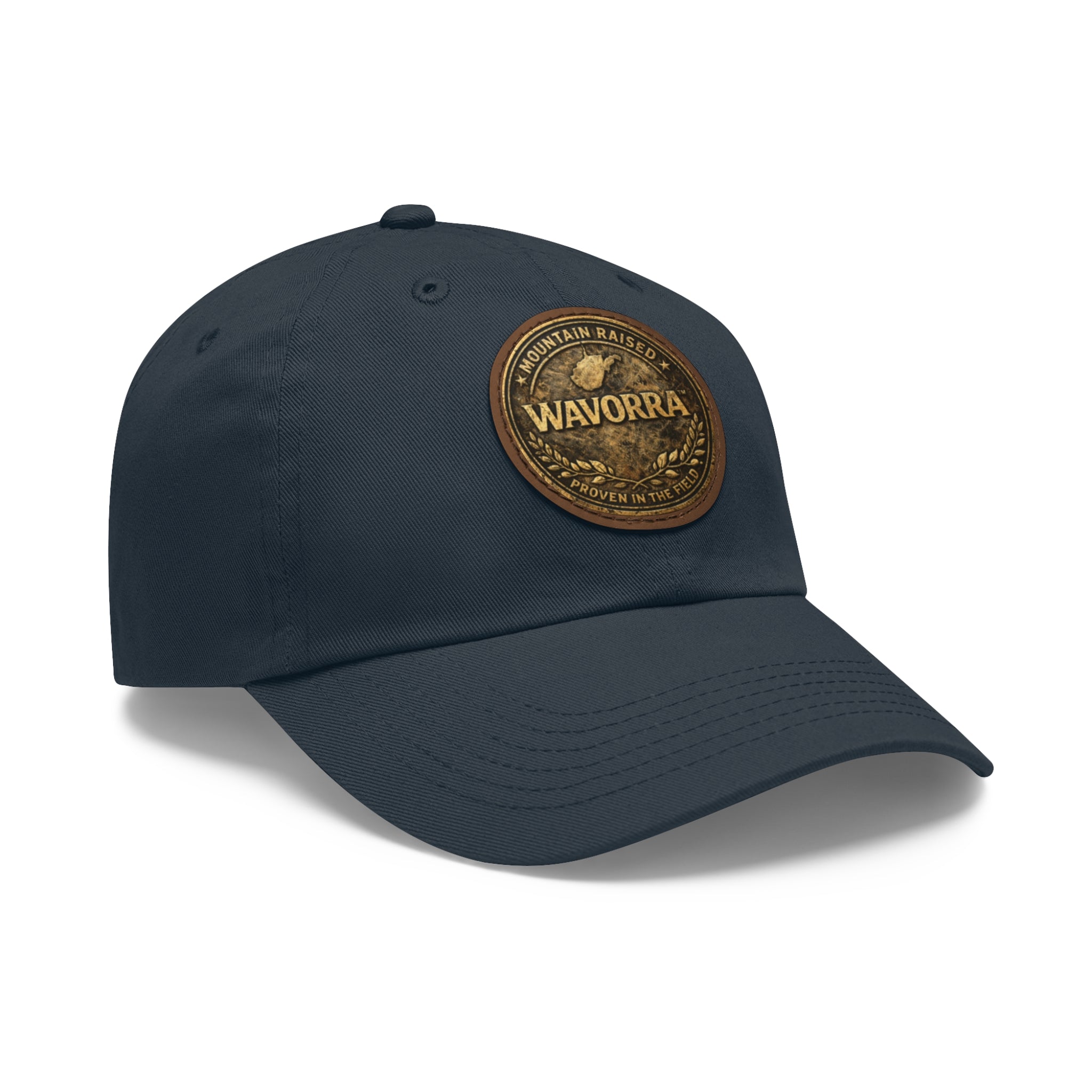 Wavorra Leather Patch Dad Hat — Vintage Mountain Logo Cap