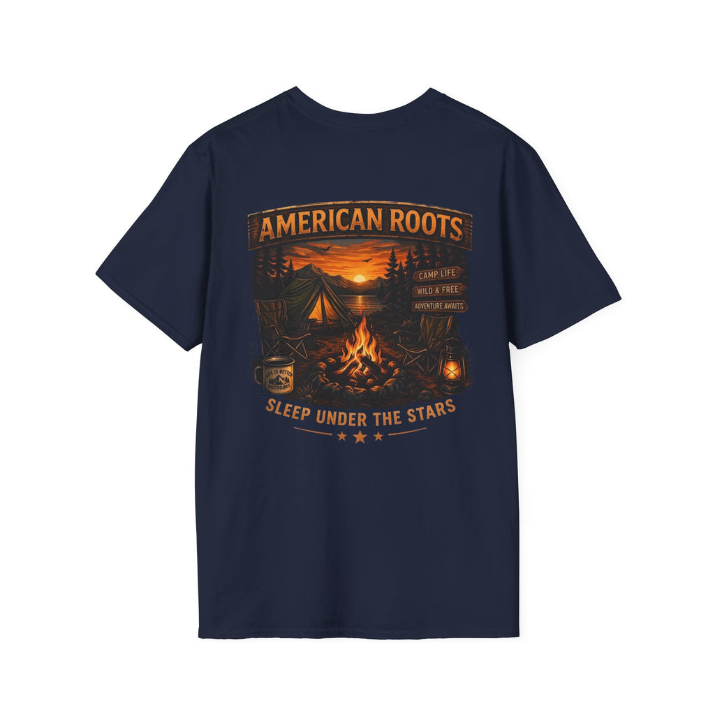 American Roots Camping T-Shirt — Sleep Under the Stars Outdoor Graphic Tee