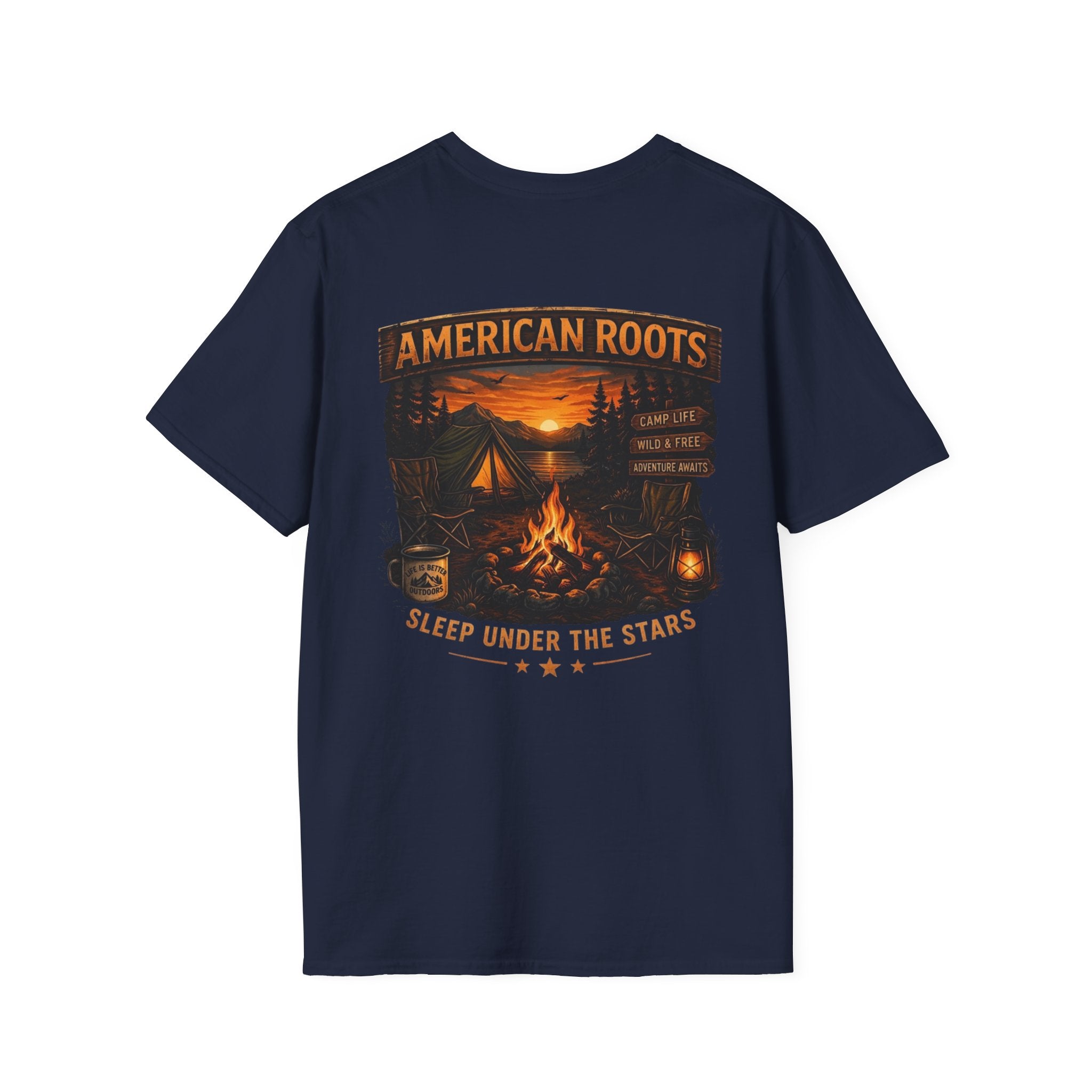 American Roots Camping T-Shirt — Sleep Under the Stars Outdoor Graphic Tee