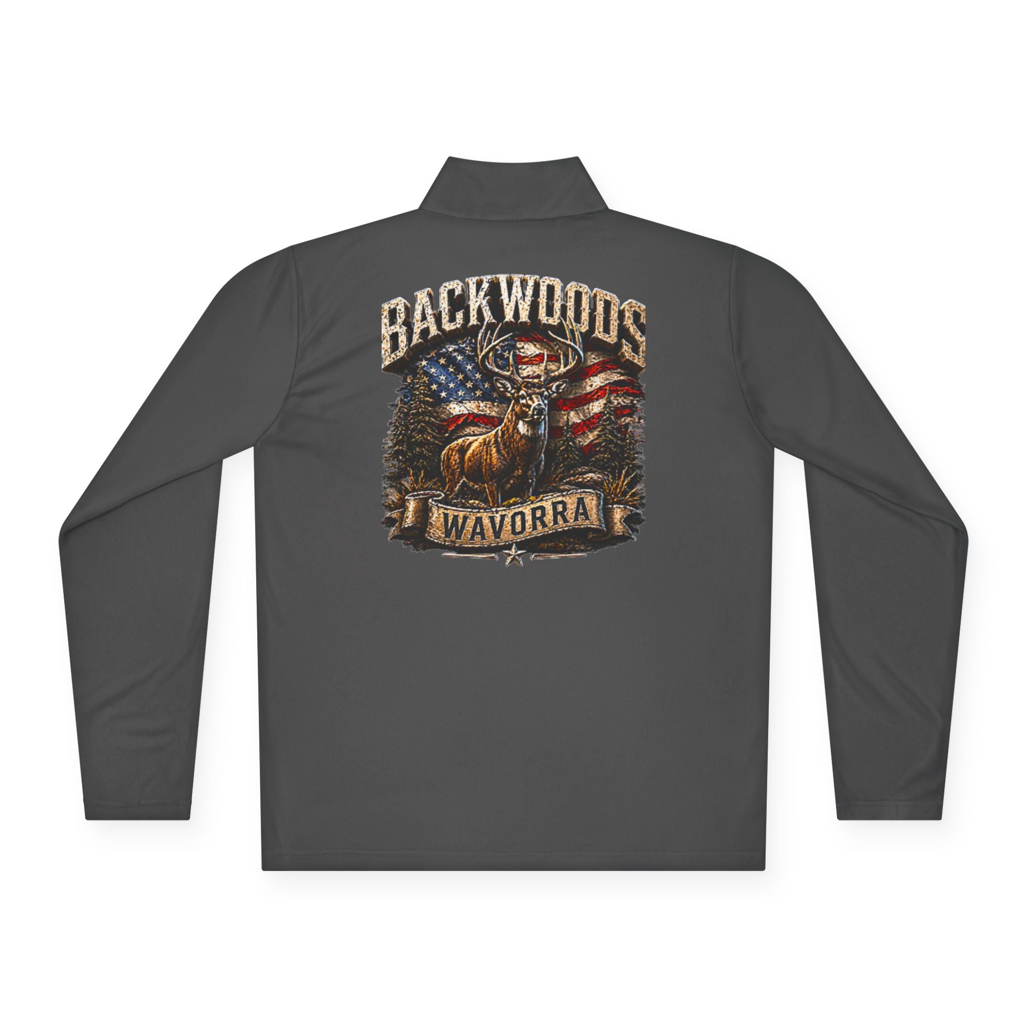 Backwoods Wavorra Quarter-Zip Pullover — American Flag Deer Hunting Graphic