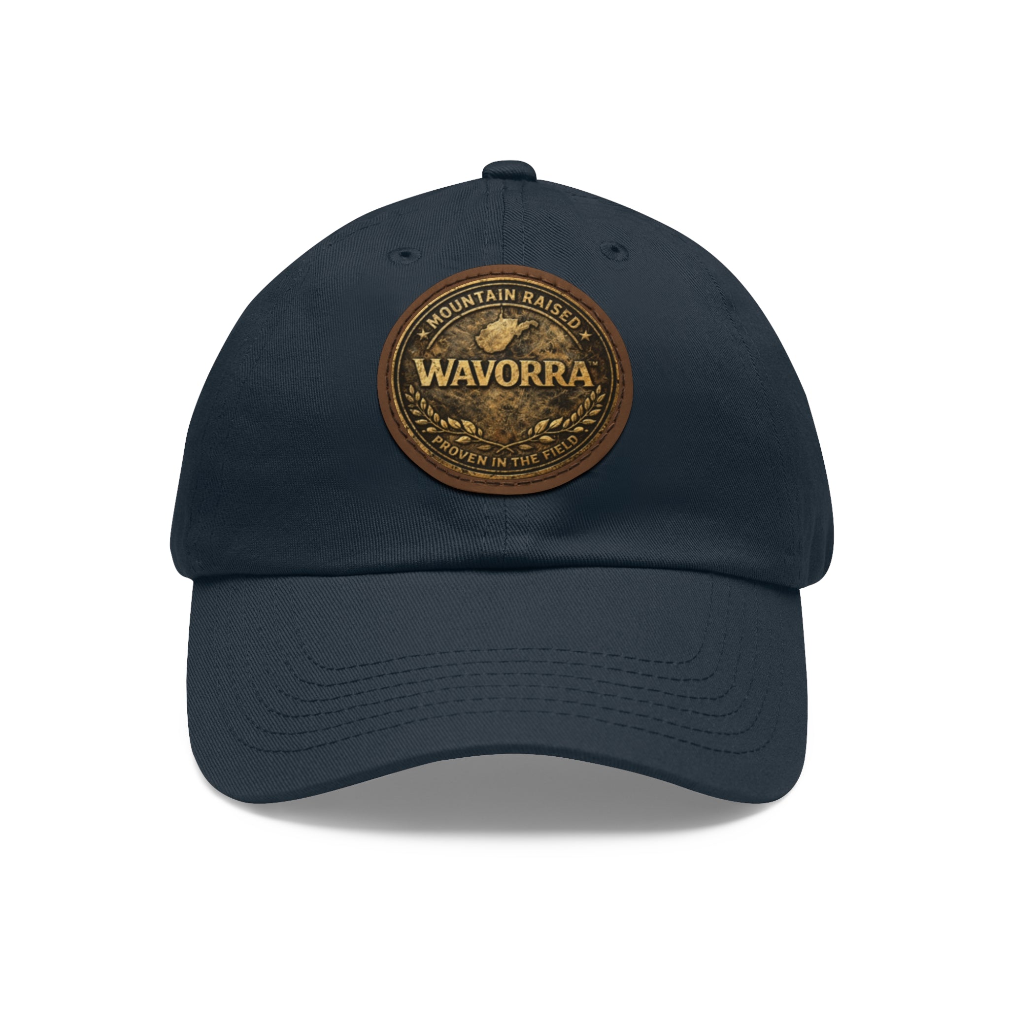 Wavorra Leather Patch Dad Hat — Vintage Mountain Logo Cap