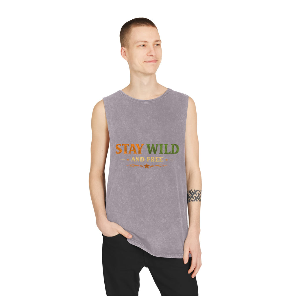 Stay Wild and Free Stonewash Tank — Retro Outdoor Graphic Tank Top