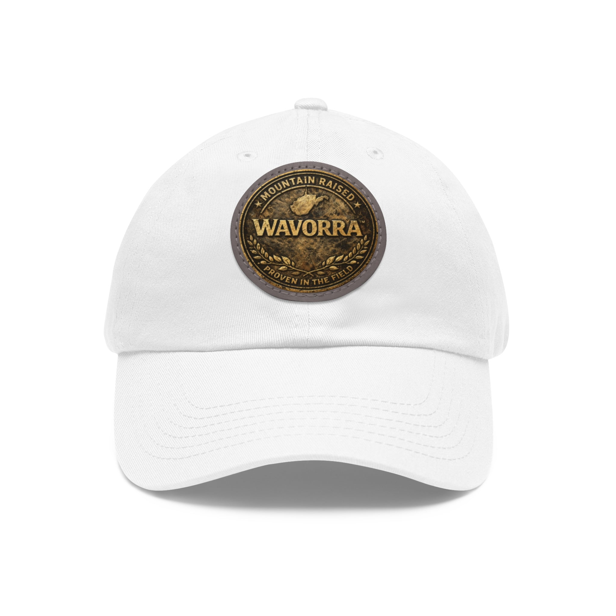 Wavorra Leather Patch Dad Hat — Vintage Mountain Logo Cap