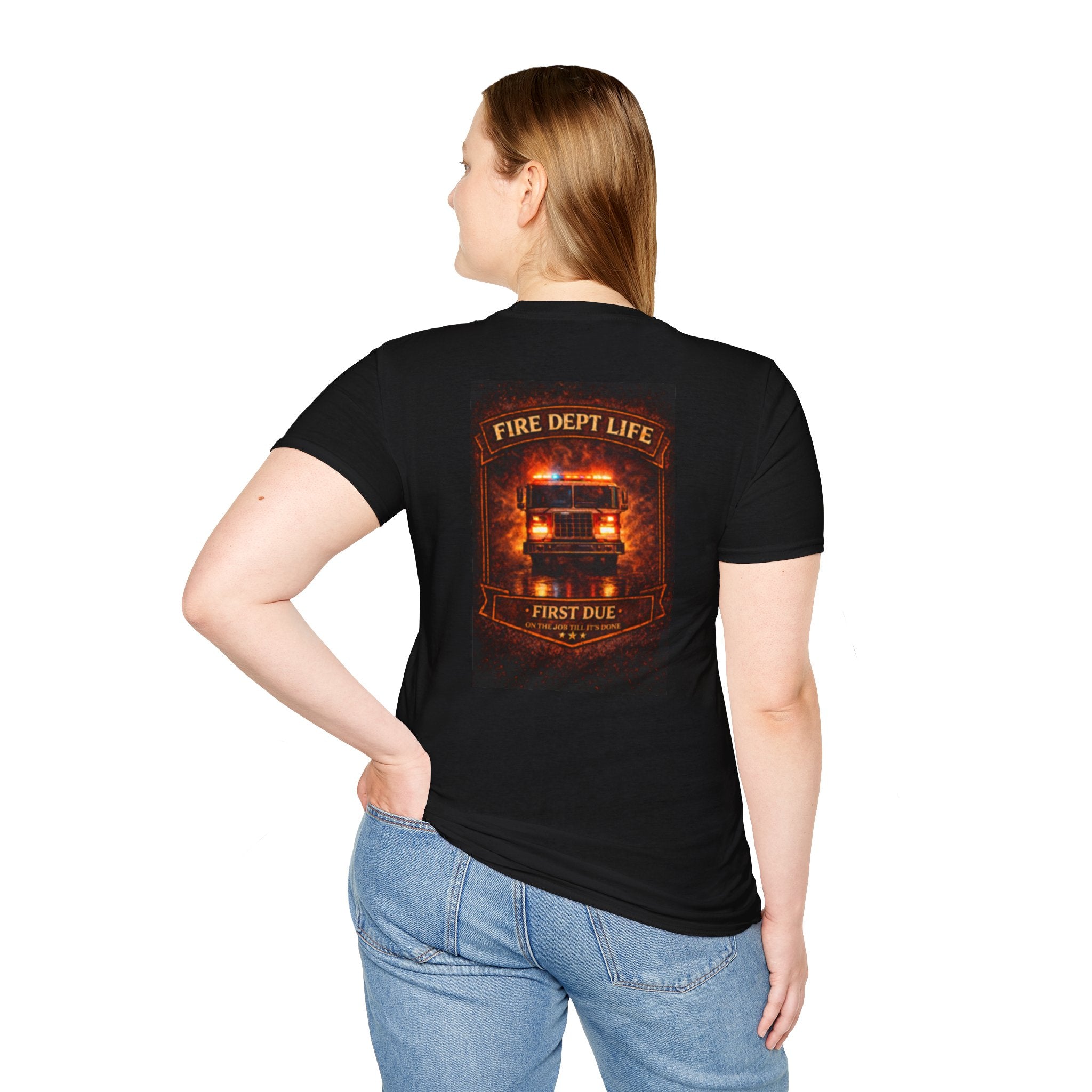 Fire Dept Life T‑Shirt — First Due Fire Truck Graphic Tee