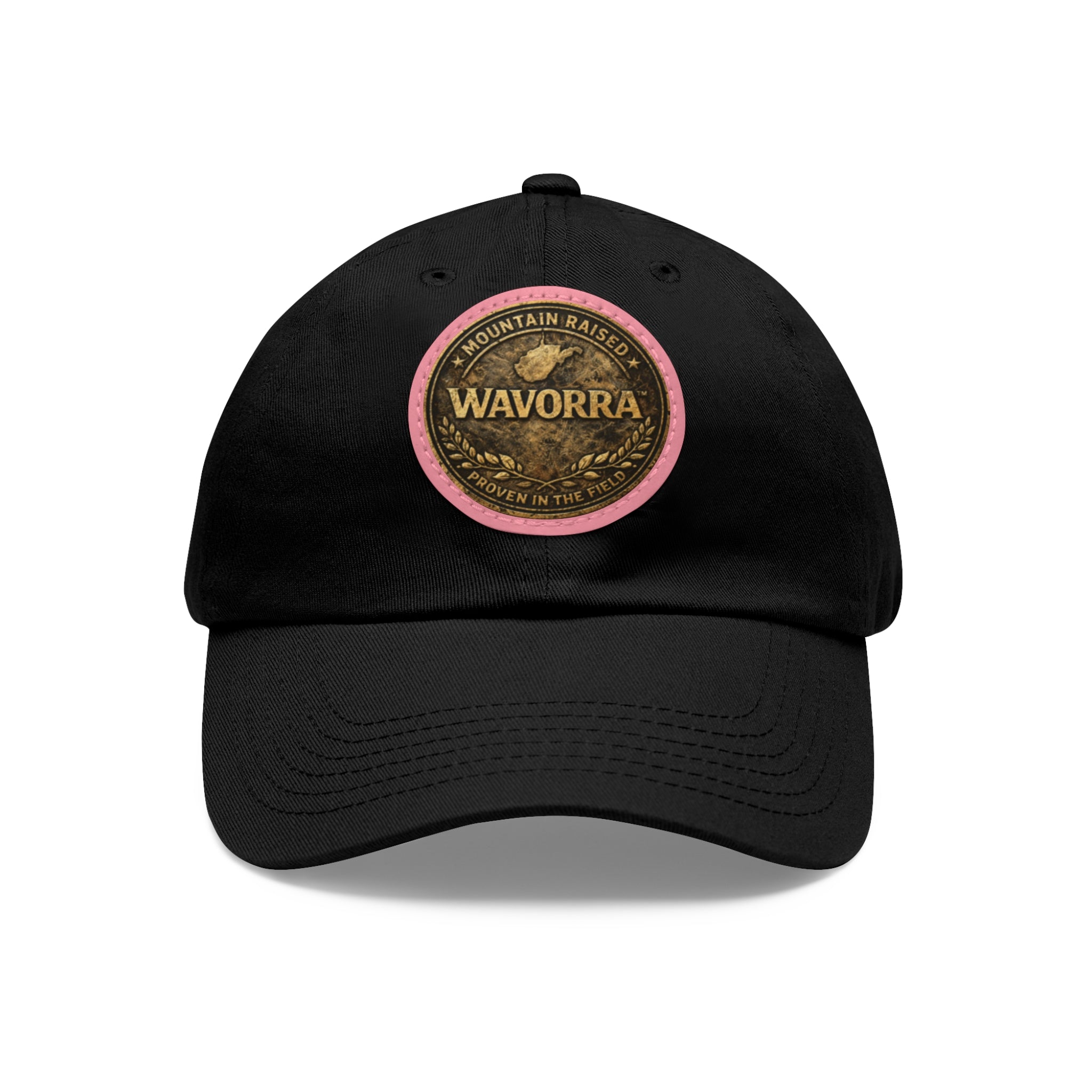 Wavorra Leather Patch Dad Hat — Vintage Mountain Logo Cap