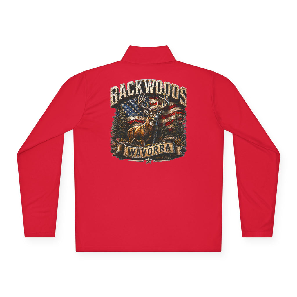 Backwoods Wavorra Quarter-Zip Pullover — American Flag Deer Hunting Graphic