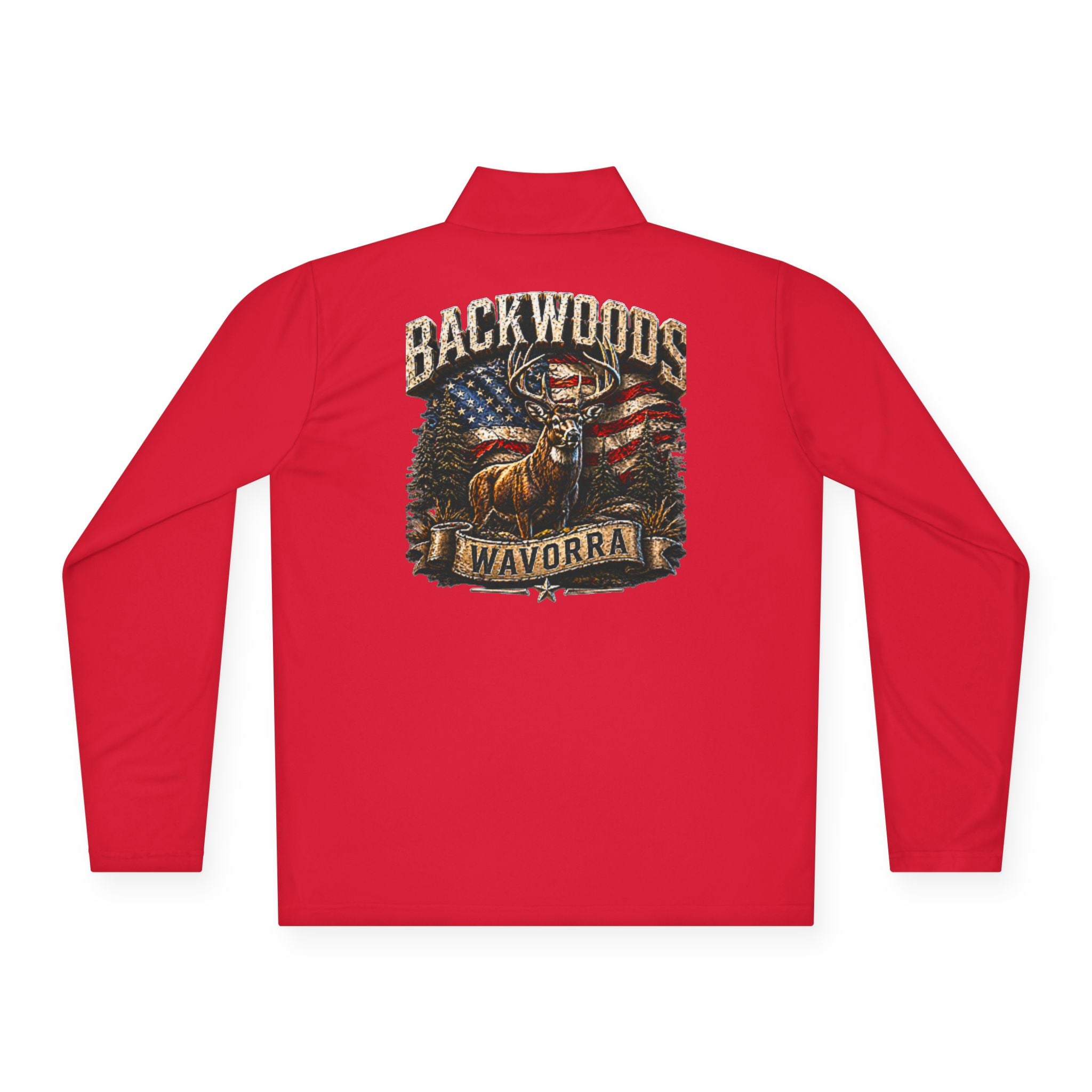 Backwoods Wavorra Quarter-Zip Pullover — American Flag Deer Hunting Graphic