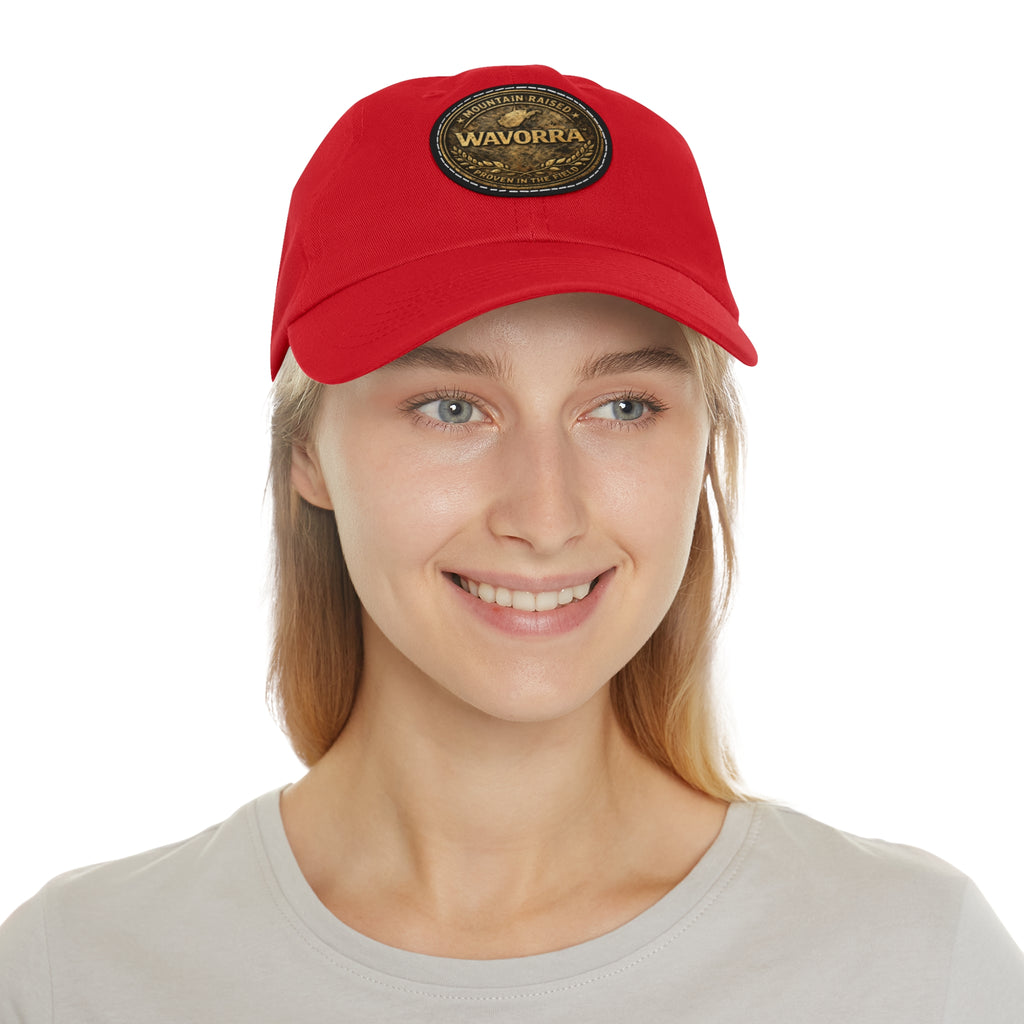 Wavorra Leather Patch Dad Hat — Vintage Mountain Logo Cap