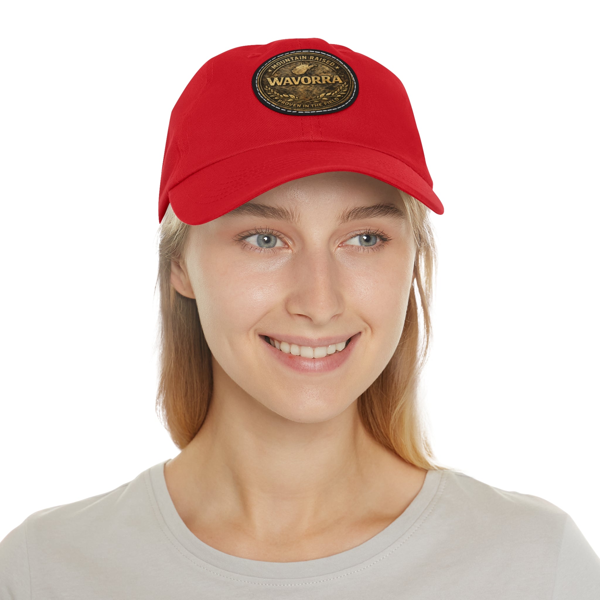 Wavorra Leather Patch Dad Hat — Vintage Mountain Logo Cap