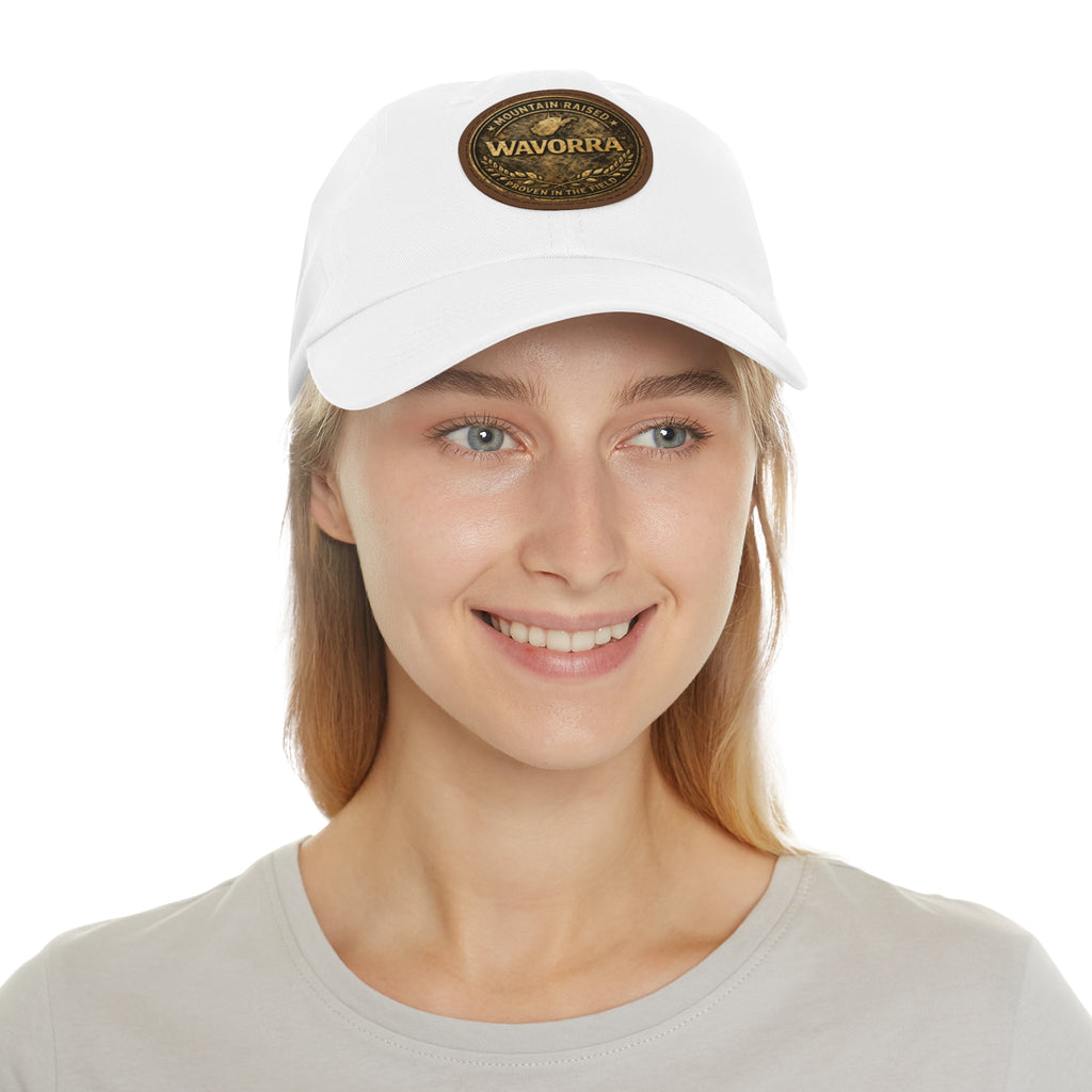 Wavorra Leather Patch Dad Hat — Vintage Mountain Logo Cap