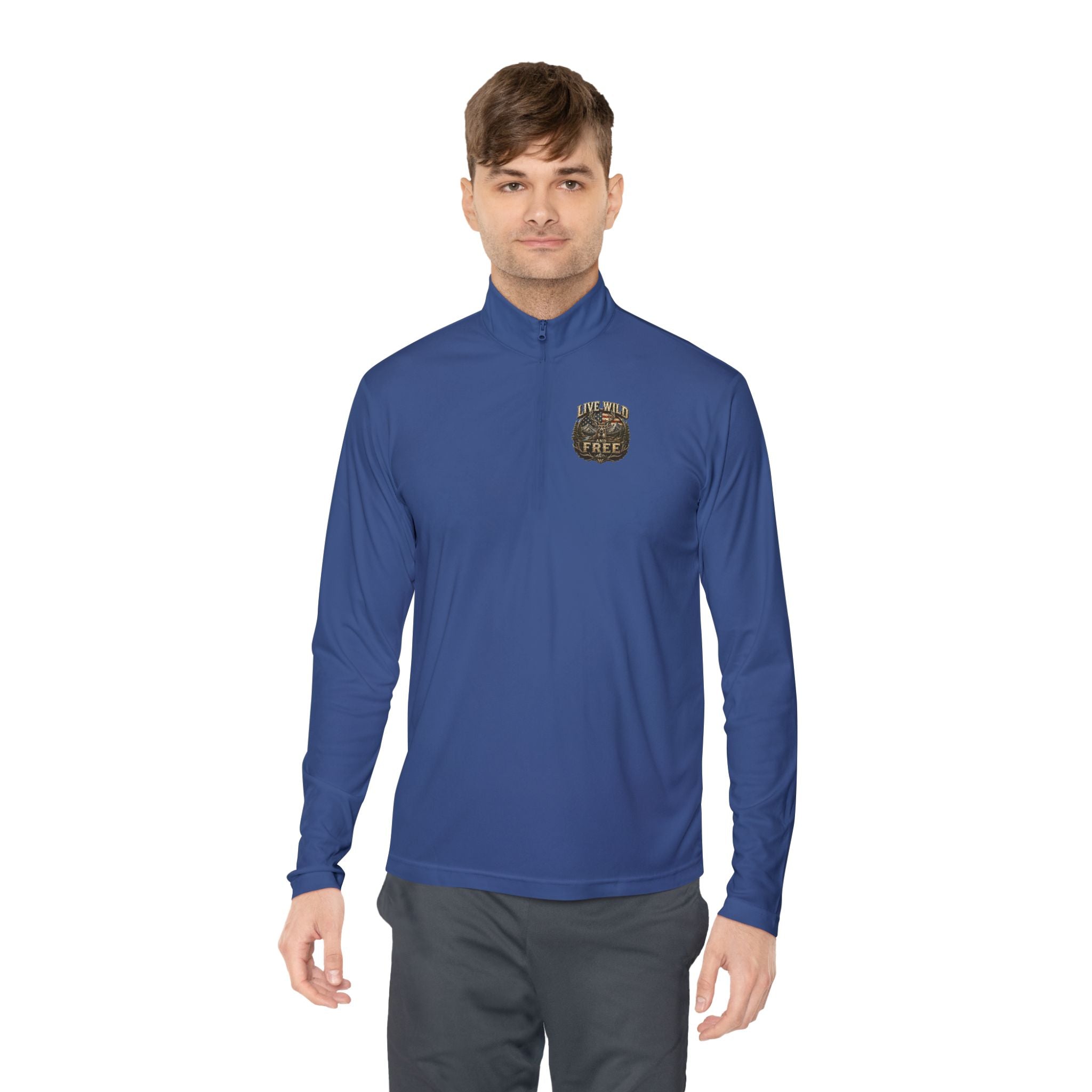 Backwoods Wavorra Quarter-Zip Pullover — American Flag Deer Hunting Graphic